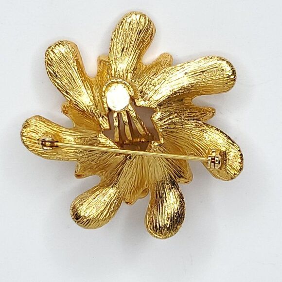 Vintage Goldtone Abstract Tropical Textured Floral Flower Coat Brooch 2" - Picture 3 of 3